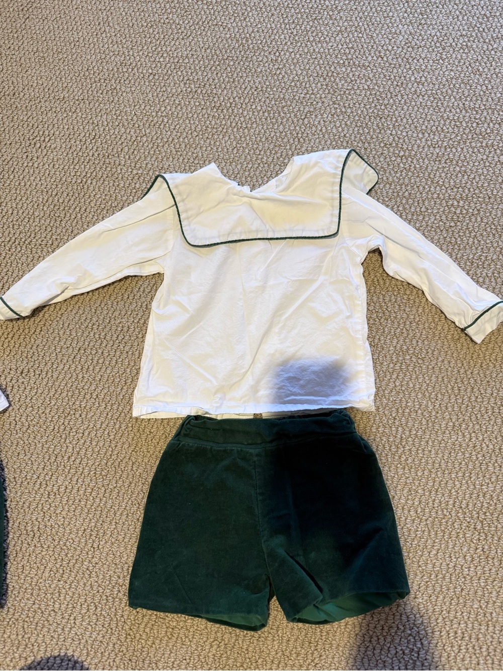 Henry Duval BoySailor-Collar Top with Dark Green Trim & Dark Green Velvet Shorts